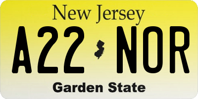 NJ license plate A22NOR