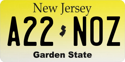 NJ license plate A22NOZ