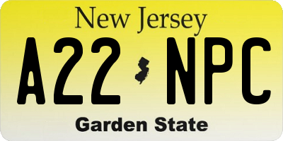 NJ license plate A22NPC