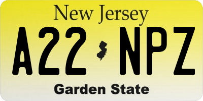 NJ license plate A22NPZ