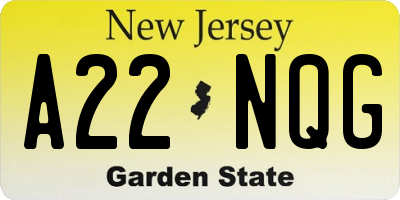 NJ license plate A22NQG