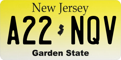 NJ license plate A22NQV