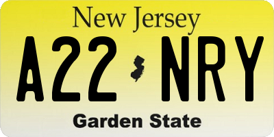 NJ license plate A22NRY