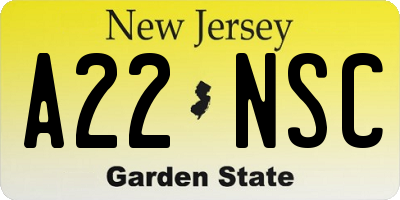 NJ license plate A22NSC