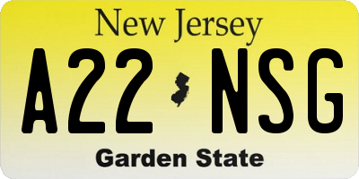NJ license plate A22NSG