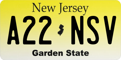 NJ license plate A22NSV