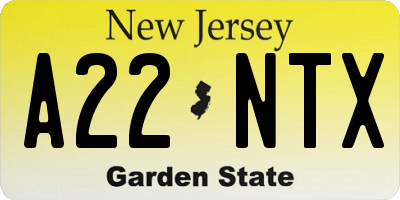 NJ license plate A22NTX
