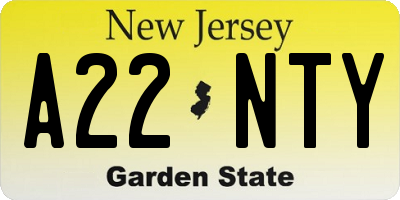 NJ license plate A22NTY