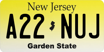 NJ license plate A22NUJ