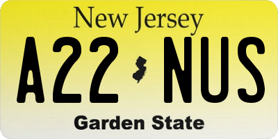 NJ license plate A22NUS