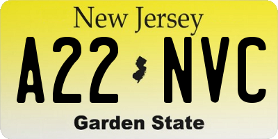 NJ license plate A22NVC