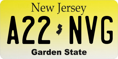 NJ license plate A22NVG