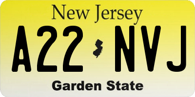 NJ license plate A22NVJ