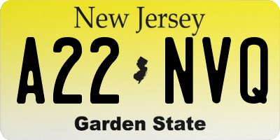 NJ license plate A22NVQ