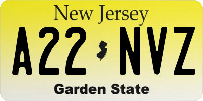 NJ license plate A22NVZ
