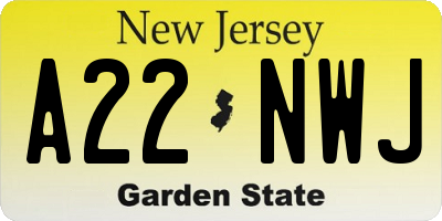 NJ license plate A22NWJ