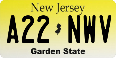 NJ license plate A22NWV