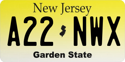 NJ license plate A22NWX