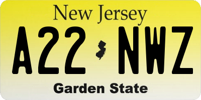 NJ license plate A22NWZ