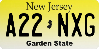 NJ license plate A22NXG