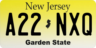 NJ license plate A22NXQ