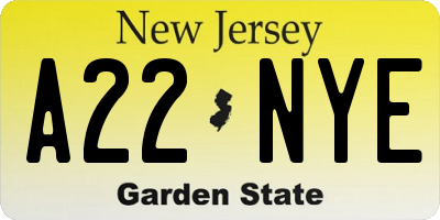 NJ license plate A22NYE