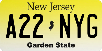 NJ license plate A22NYG