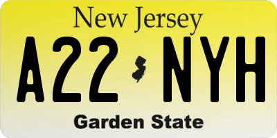 NJ license plate A22NYH