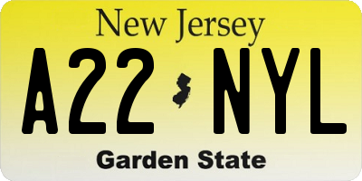 NJ license plate A22NYL