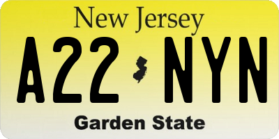 NJ license plate A22NYN