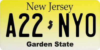 NJ license plate A22NYO