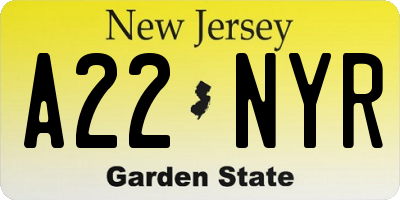 NJ license plate A22NYR