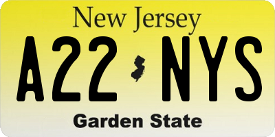 NJ license plate A22NYS