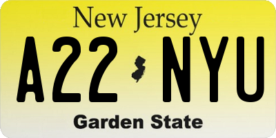 NJ license plate A22NYU