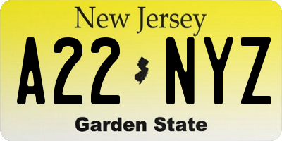 NJ license plate A22NYZ