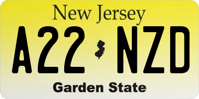 NJ license plate A22NZD