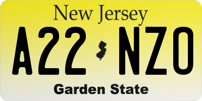 NJ license plate A22NZO