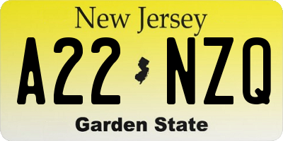 NJ license plate A22NZQ
