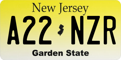 NJ license plate A22NZR