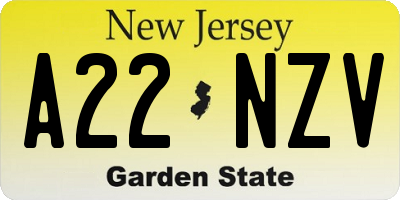 NJ license plate A22NZV