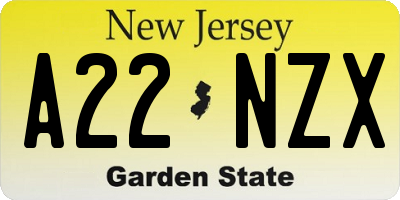 NJ license plate A22NZX