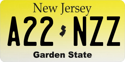 NJ license plate A22NZZ