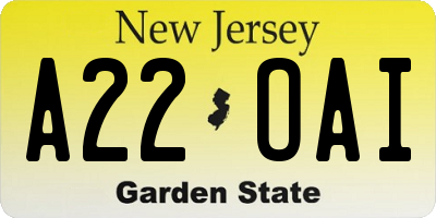 NJ license plate A22OAI