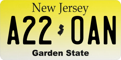 NJ license plate A22OAN