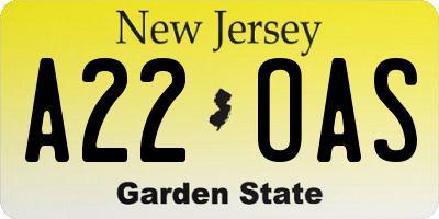NJ license plate A22OAS