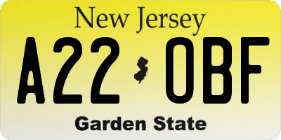 NJ license plate A22OBF