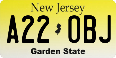 NJ license plate A22OBJ
