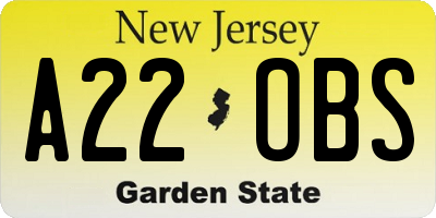 NJ license plate A22OBS
