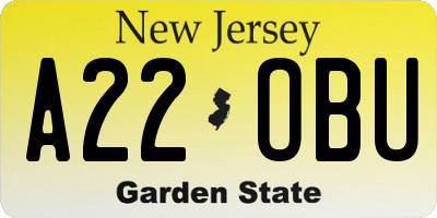 NJ license plate A22OBU