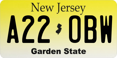NJ license plate A22OBW